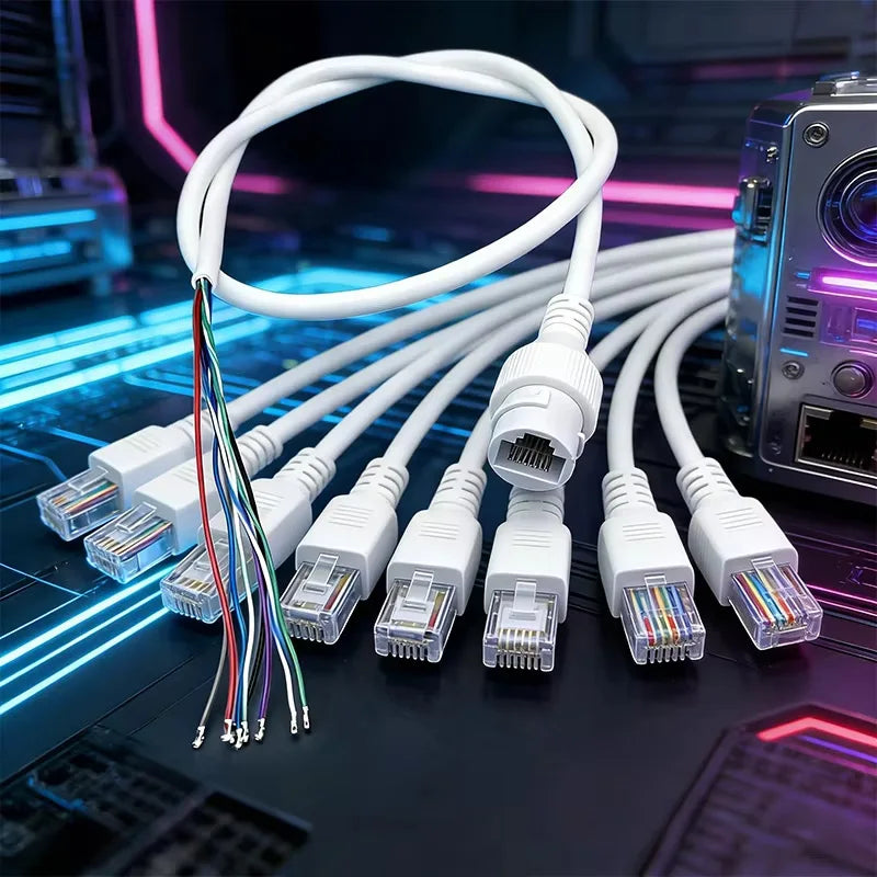 RJ45 8 Pin Female Socket Network Camera Waterproof Pigtail Terminal Block 1.25 Single-end Network Port Cable Tp12v Poe Connector