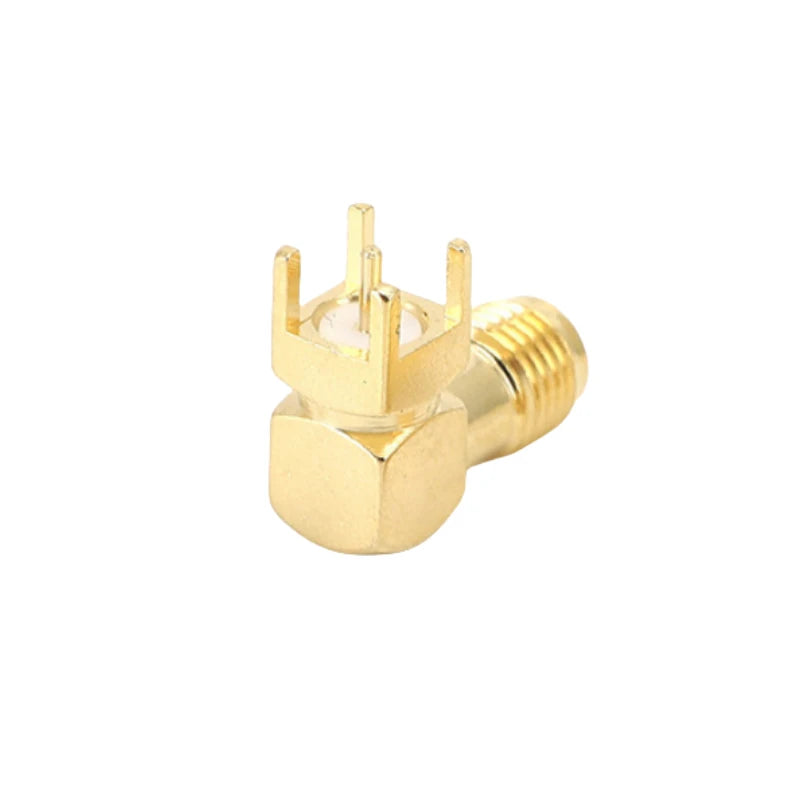 50Pcs Brass SMA PCB Female Connector 90 Degree Angle Gold-Plated RF Socket RP-SMA PCB Mount 4 Pins Stand