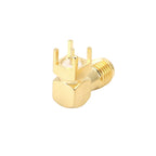 50Pcs Brass SMA PCB Female Connector 90 Degree Angle Gold-Plated RF Socket RP-SMA PCB Mount 4 Pins Stand