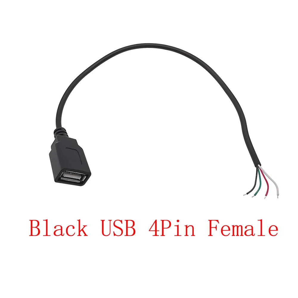 5V USB 2.0 A Male/Female Plug Power Supply Cable 2/4Pin Pigtail Wire Jack Charger Charging Cord Extension Connector DIY 0.3/1/2M