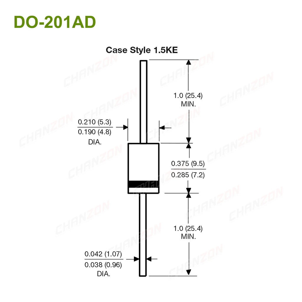 TVS Diode DO-201AD 28 Values 1.5KE400CA 1.5KE200A 1.5KE440CA 1.5KE400A 1.5KE18A 1.5KE12A 1.5KE440A 1.5KE12CA 1.5KE15CA 1.5KE15A