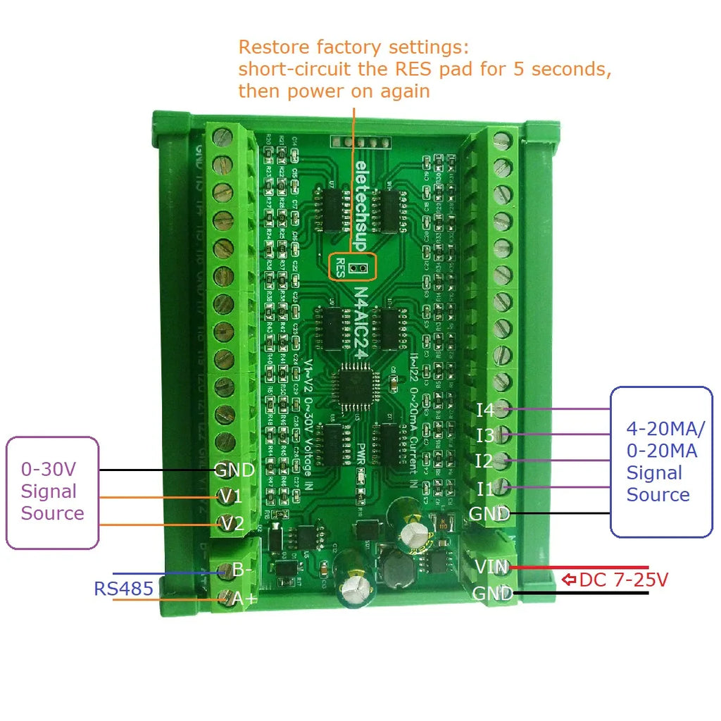 2PCS 8-24CH 4-20MA To RS485 Current Analog Input Collector Module MODBUS RTU Board For PT100 K Thermocouple Pressure Sensor