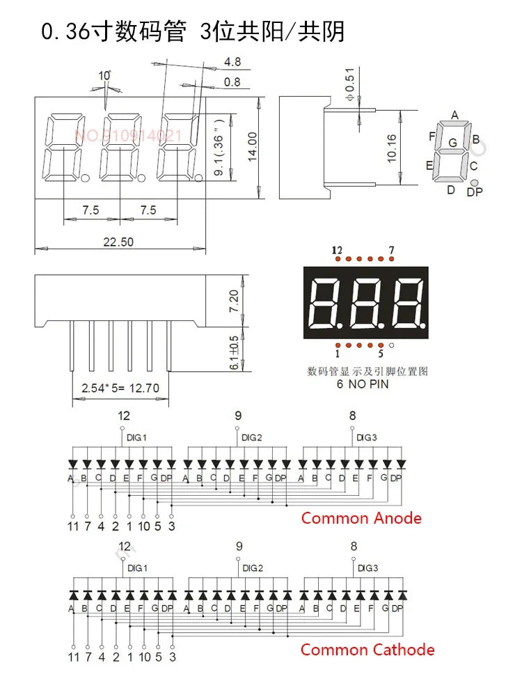 5PCS 0.28/0.36/0.4/0.56 inch 0.36inch 7 Segment 1/2/3/4 Bit Red Digital Tube Common Cathode/Anode LED Digit Display 1Bit/2Bit