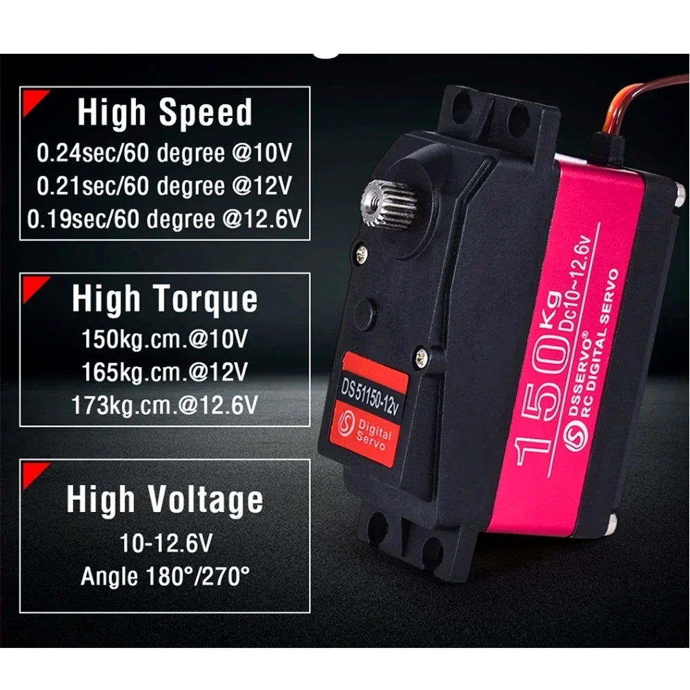 RDS51150 Metal Gear Digital Servo 150KG Robotic Servo Motor 12V 180/270 Degree Ip66 Double-Shaft U Mounting Bracket for RC Cars