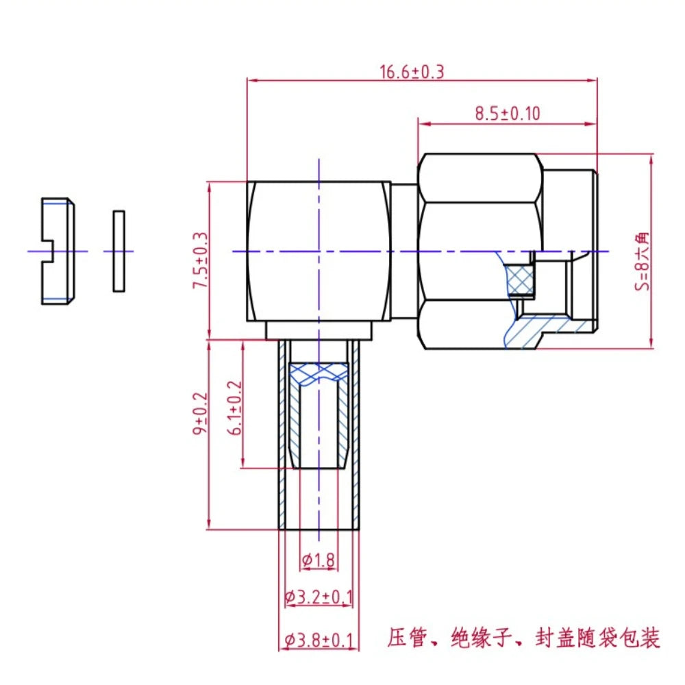 10PCS SMA Male/RP SMA Female Pin Right-Angle RF Connector Crimp, Compatible with RG174 RG316 LMR100 Cables, Wide Temp