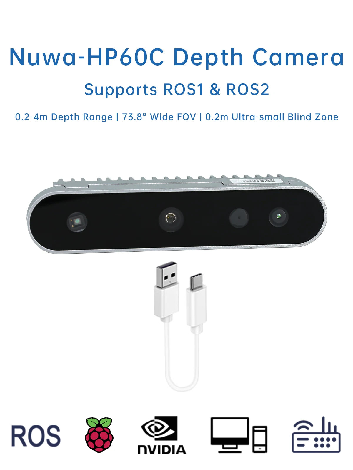 3D Depth Scanner Camera Nuwa-HP60C RGB  Light Imaging Sensor USB FOV 73.8° 0.2-4M For Raspberry PI ROS AI Robot Drones Car