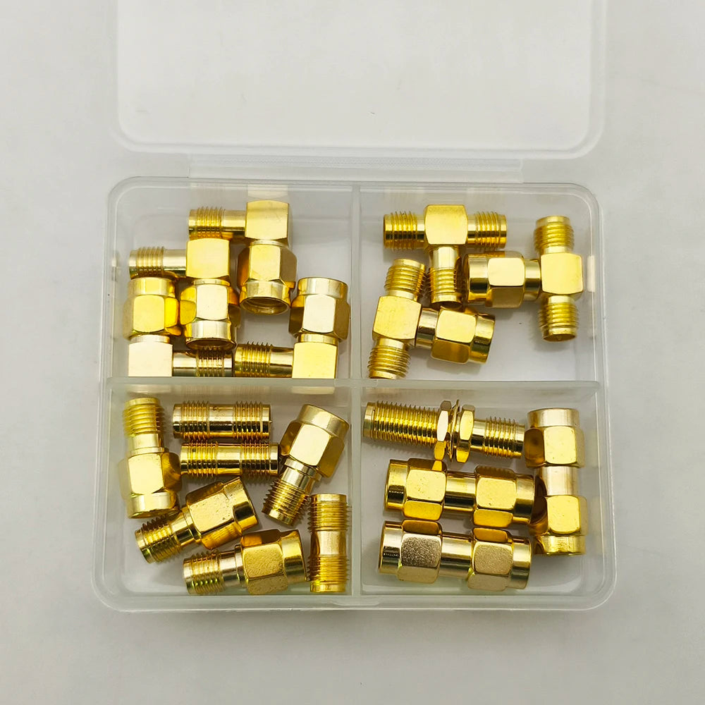 18Pcs Adapter SMA to SMA/ RP-SMA to SMA / RPSMA Male Plug & Female Jack Straight Right Angle RF Coaxial Connector Kit Gold-plate