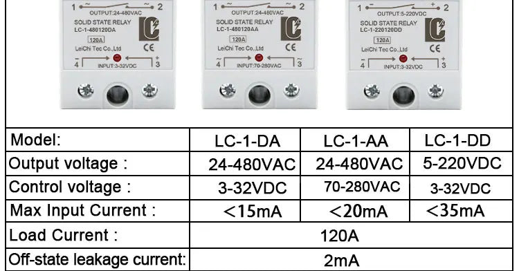 LCTC SSR Relay DC TO AC DC TO DC AC TO AC Solid State Relay Single Phase 10A 25A 40A 60A 80A 100A 120A 200A 240A LC-1-DA/AA/DD