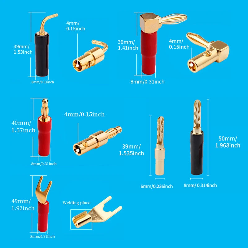 YYTCG 4pcs 4mm Banana plugs Y plug Pin plug Gold plated Speaker Connector Adapter No welding DIY Audio wire Connector