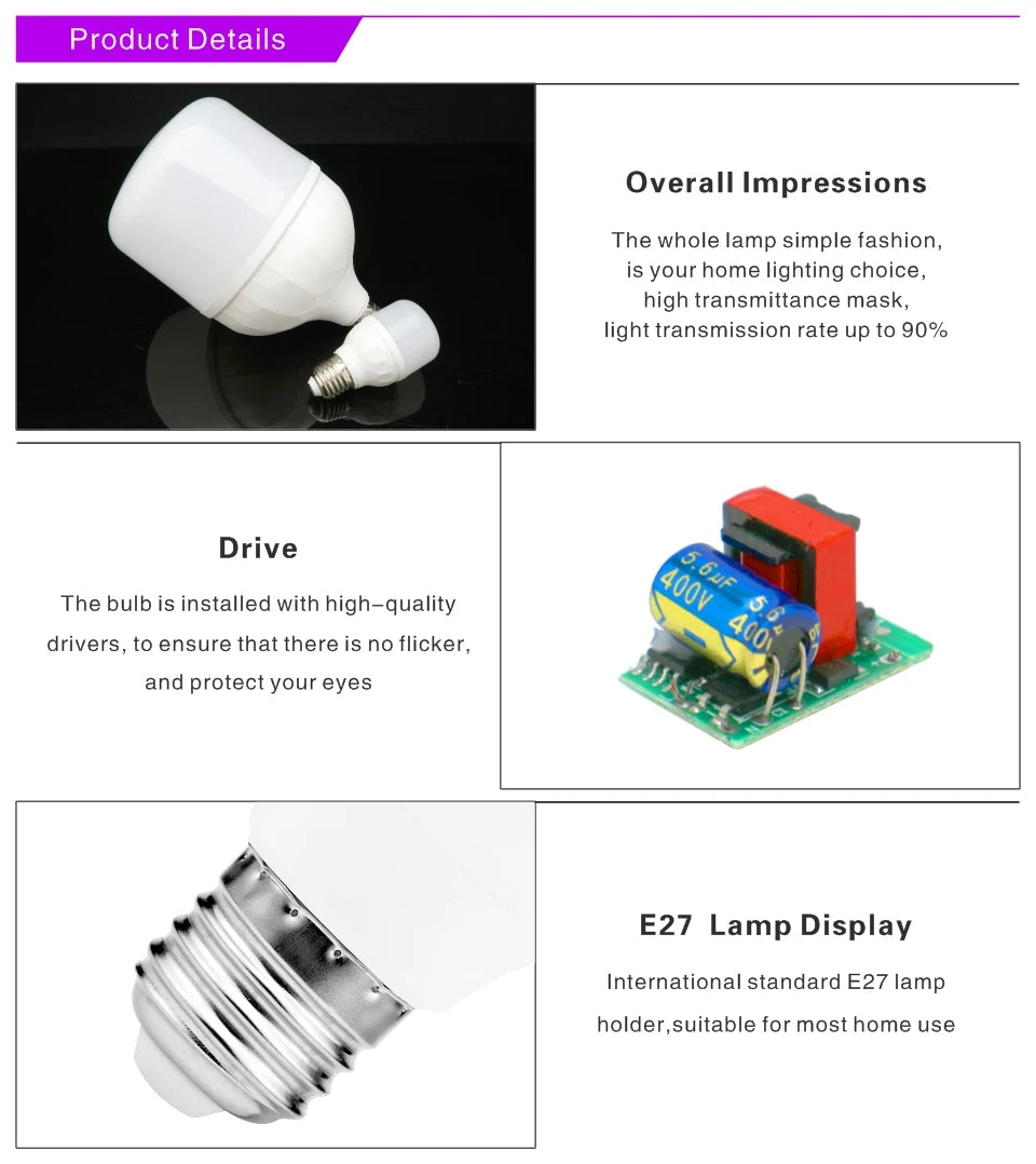 Lampada LED Bulb E27 60W 50W 40W 30W 20W 15W 10W 5W LED Light 220V No Flicker LED Lamp Spotlight Lighting Ampoule Bulb