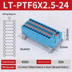 Push-in Terminal Block PTF6X2.5mm One in Multiple Out Splitter Spliceable Wire Connectors DIN Rail Junction Box Electrical Joint