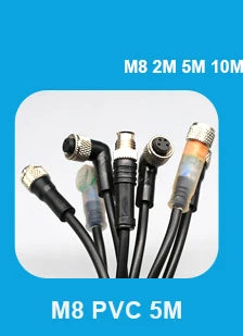 2m Line M12 4 5 Pins PVC LED IP67 Sensor Cable Connector Type A Socket Plug  Waterproof Male&Female Straight Angle Flange