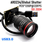 Global Shutter USB3.0 Camera 2.3MP 120FPS Plug And Play M12 Varifocal Lens 10X Zoom Video Camera for Machine Vision Live Stream