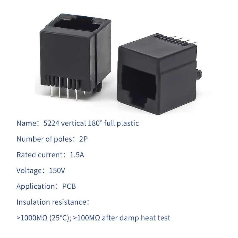10pcs RJ45 Socket 5224-8P8C Network Cable Crystal Head Jack 180-degree Straight Female Sockets Shielded Network Port with Light