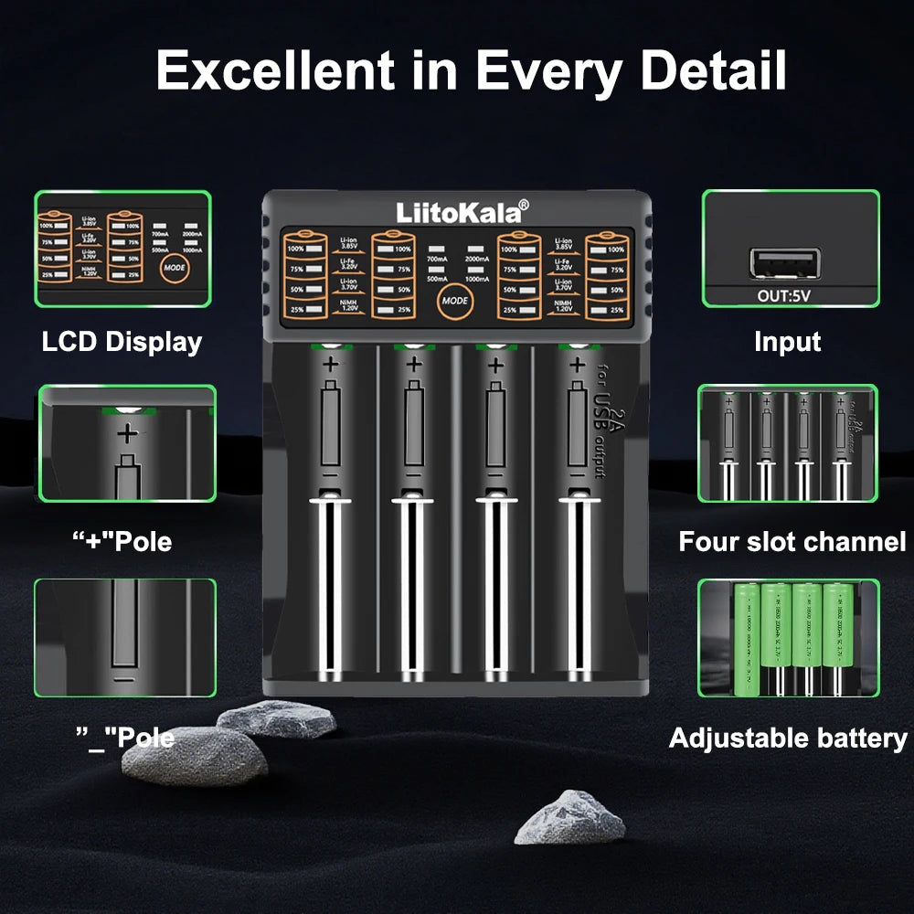 Liitokala Lii-402 Battery Charger for 18650 26650 16340 25500 14500 1.2V 3.7V 3.2V 3.85V AA/AAA NiMH Battery