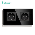 BSEED EU Standard 1/2/3Gang 2Way Wall Touch Switch Light Sensor Switches Wall Socket USB Type-C Crystal Glass Panel 240V Black