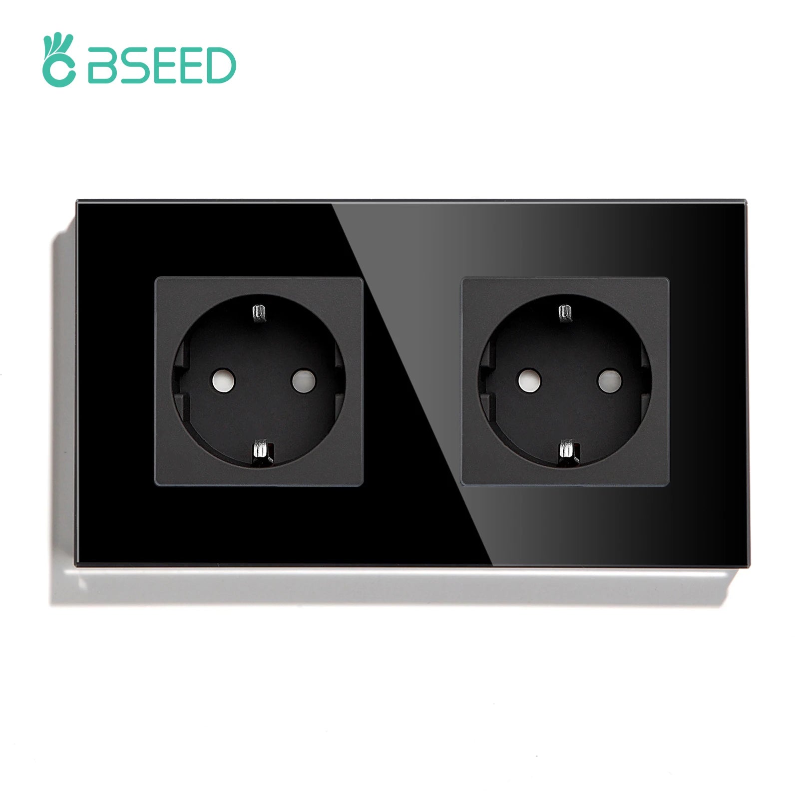 BSEED EU Standard 1/2/3Gang 2Way Wall Touch Switch Light Sensor Switches Wall Socket USB Type-C Crystal Glass Panel 240V Black