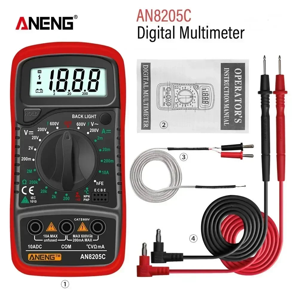 ANENG AN8205C Volt Ohm Multimetro Tester Meter With Thermocouple LCD Backlight Portable Digital Multimeter AC/DC Ammeter