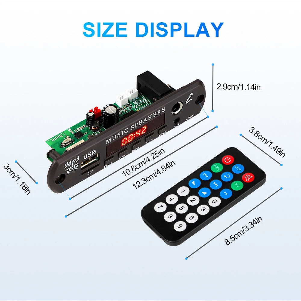 80W Bluetooth MP3 Decoder Board 2*40W Amplifier Audio Player 8V-24V DIY MP3 Player Car FM Radio Module TF/USB/Mic/Record Call