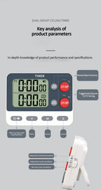 Digital Dual Kitchen Timer with Magnetic Back & Memory Presets, 2 Groups Countdown/Up Stopwatch Timer for Cooking, Baking