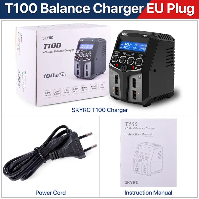 SKYRC T200 T400 T100 AC/DC Lipo Battery Dual Balance Charger Discharger for Traxass Airsoft Drone RC Battery Charger Fast Charge