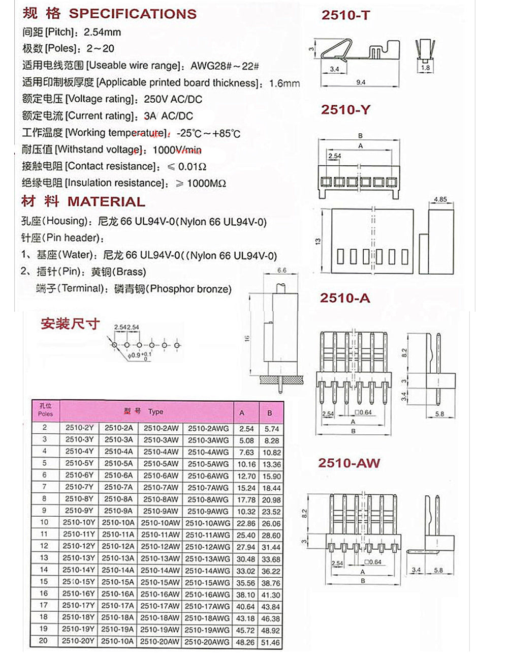 50pcs KF2510 Right Angle Pin Header 2AW 3AW 4AW 5AW 6AW 7AW 8AW 9AW 10AW 2510 2.54MM Male Wafer Connector