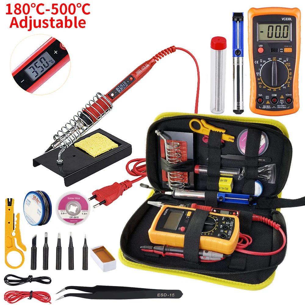 JCD Soldering Iron Kit With Multimeter Adjustable Temperature 220V 80W Welding Solder Rework Station Heat Pencil Repair Tools