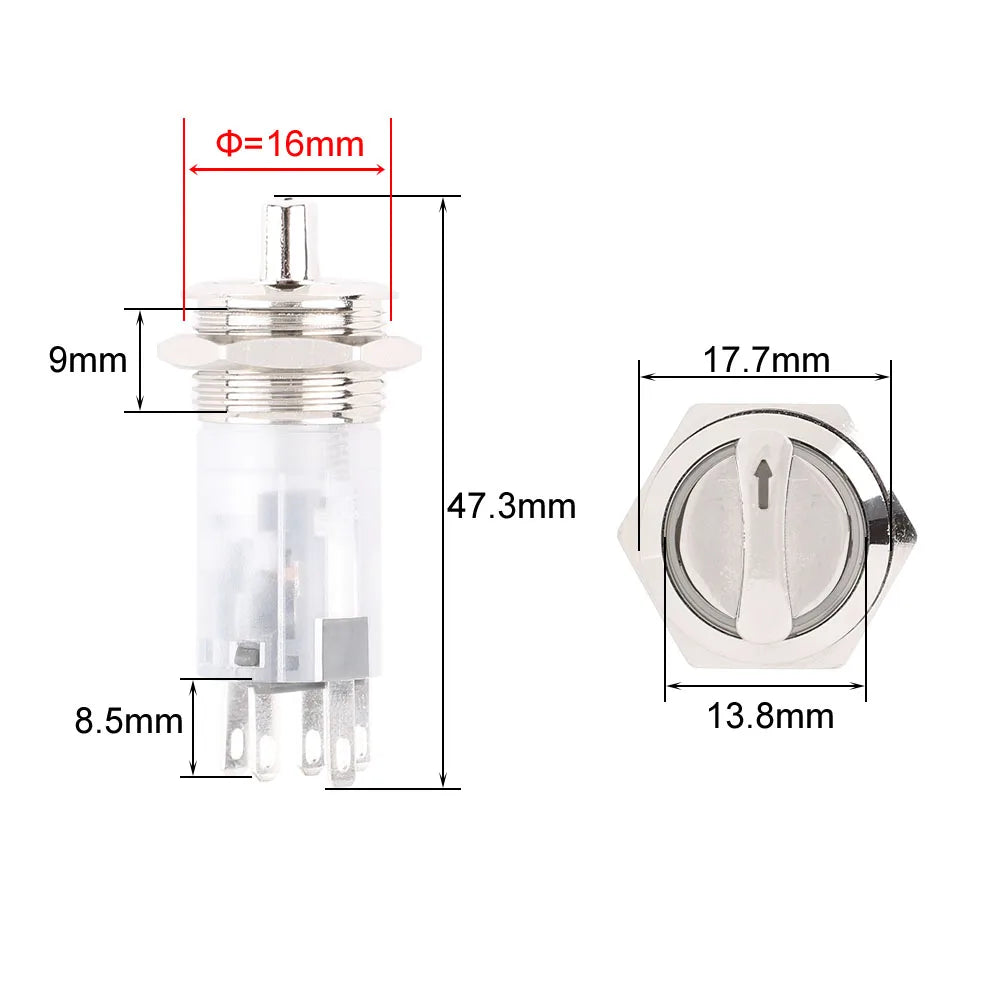 Rotary Switches Knob DPDT/SPDT 2/3 position 16/19/22MM Latching Waterproof Metal Selector Light Electric On Off 5V12V220V 2NO2NC