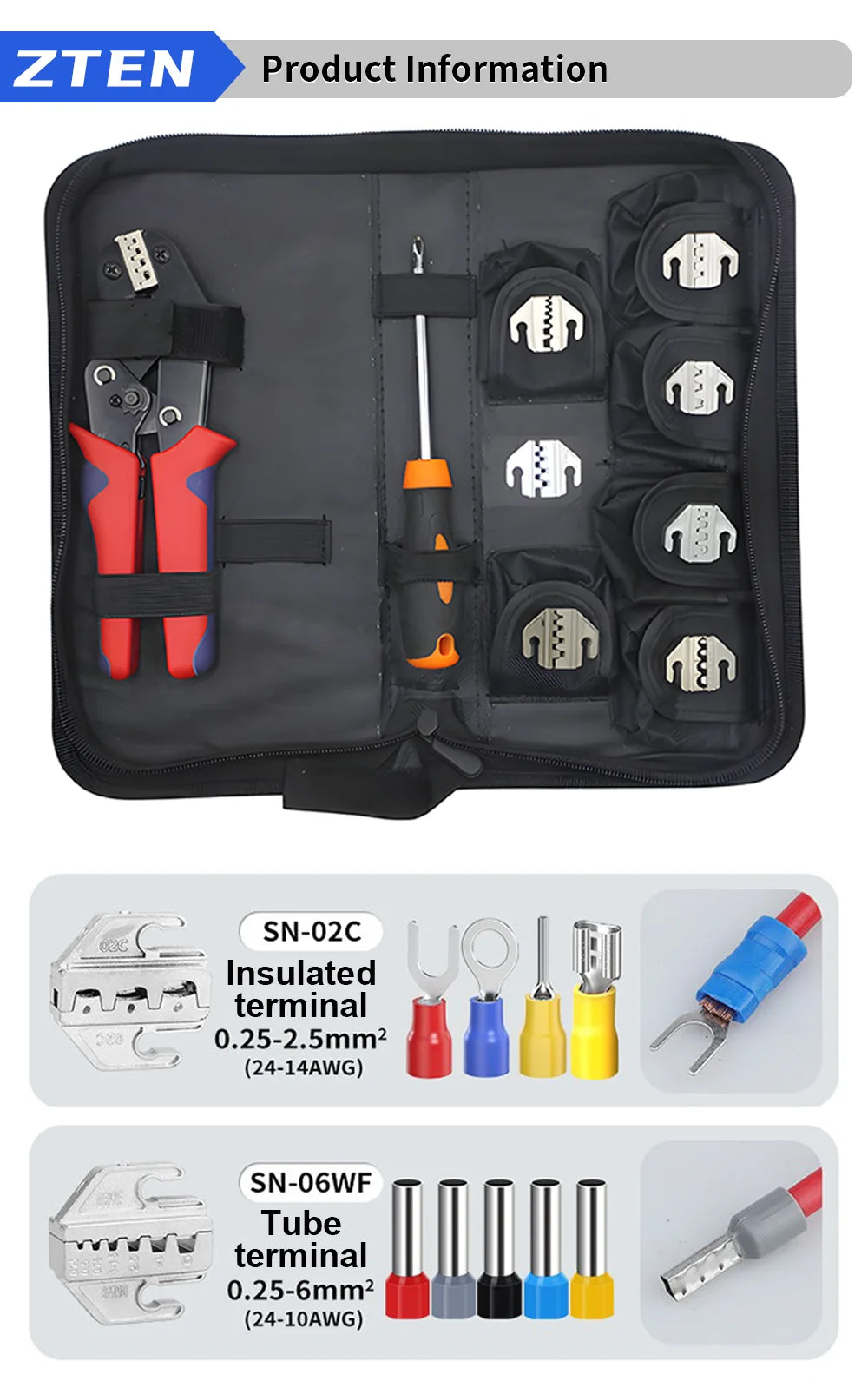 Electrician Pressed Pliers Crimping Tool with Interchangeable Dies Ratcheting Wire Crimper for Electrical Terminals Connector