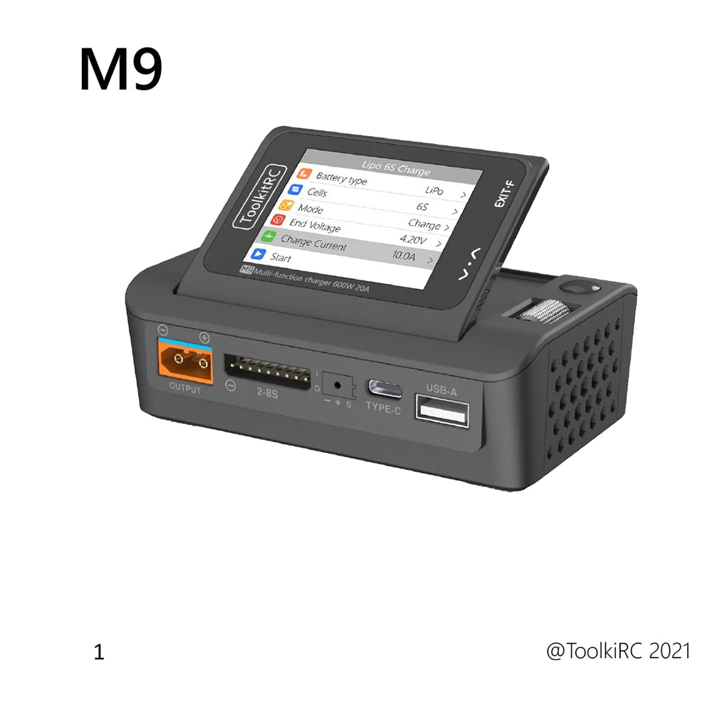ToolkitRC M9 600W 20A USB Fast Charing DC Smart Charger Adjustable Screen Angle with Audio Function For 1-8S Lipo LiFe Battery