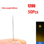 50pcs/Set 0805 1206 SMD Lamp Wired Micro Led Pre-Soldered Micro Litz Wired Chip 3V Railway Model Scenes Light DIY Leads Wires 30