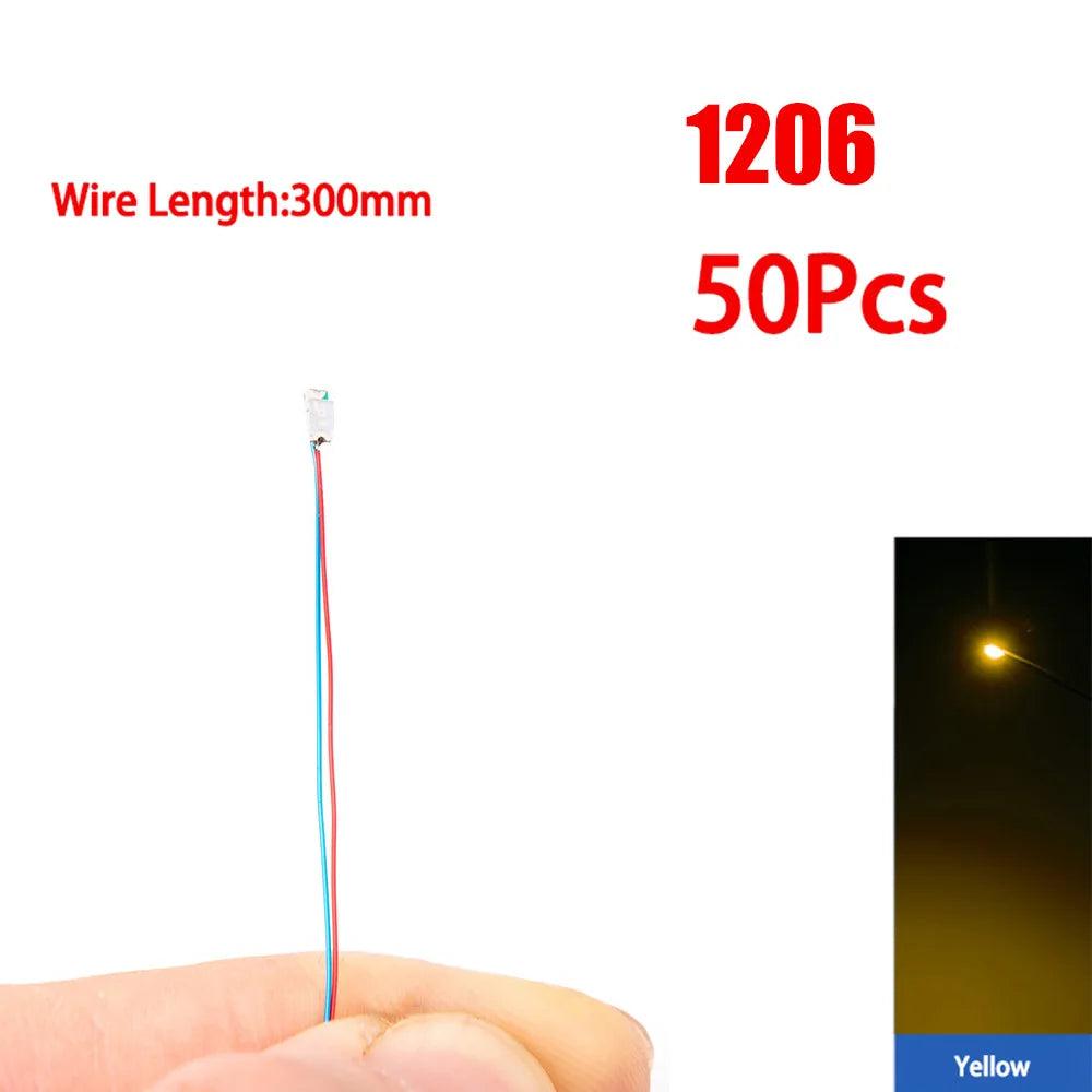 50pcs/Set 0805 1206 SMD Lamp Wired Micro Led Pre-Soldered Micro Litz Wired Chip 3V Railway Model Scenes Light DIY Leads Wires 30