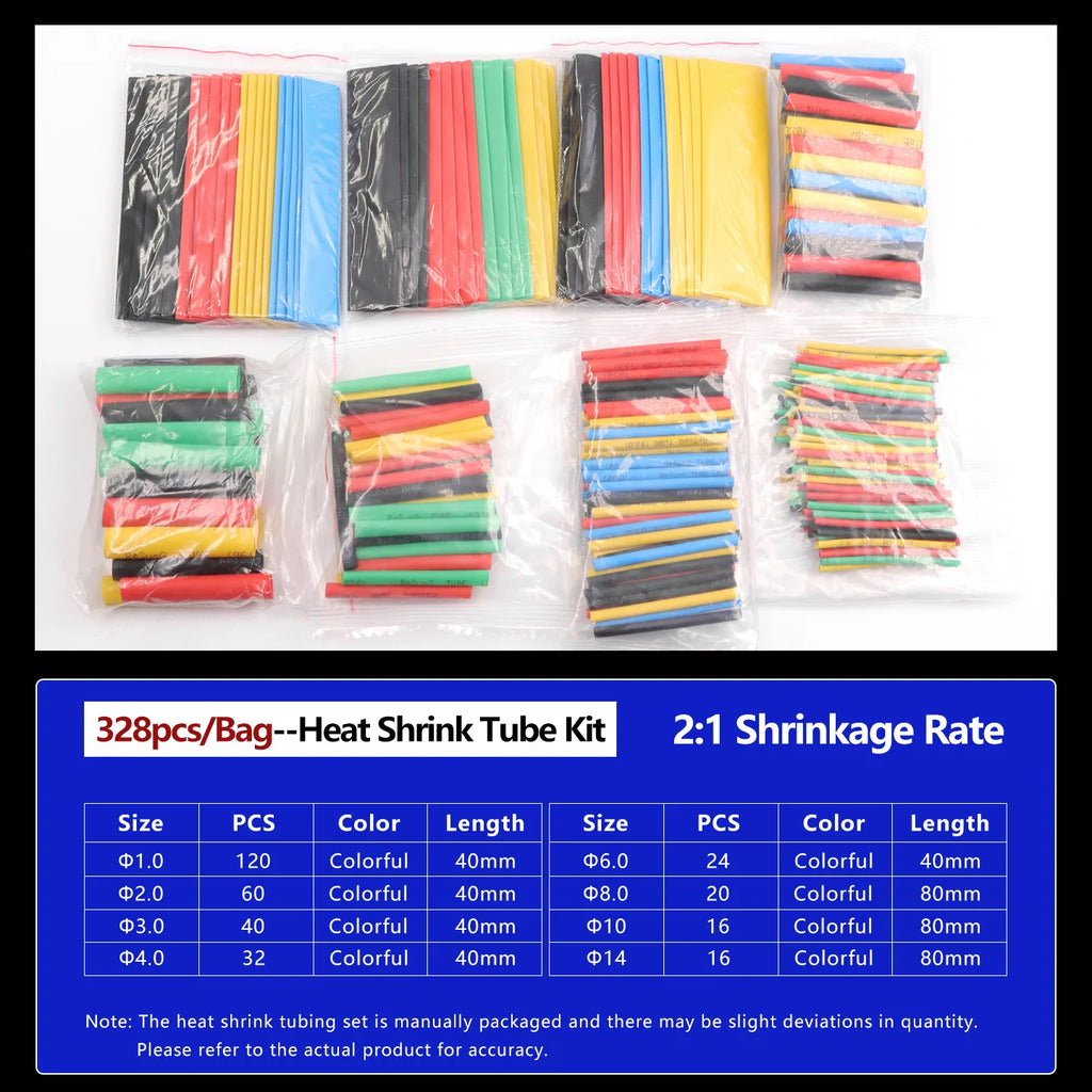 2:1 Heat Shrink Tube Kit Thermoresistant Shrinkage Tubing Wire Wrapping Electrical Connection Cable Insulation Sleeved Protecter