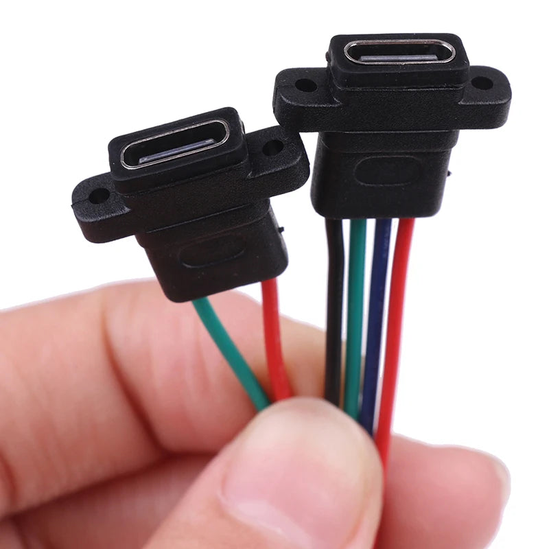 USB-C Type Connector Type-C 2Pin 4Pin Welding Wire Female Waterproof Female Socket Rubber Ring High Current Fast Charging Port