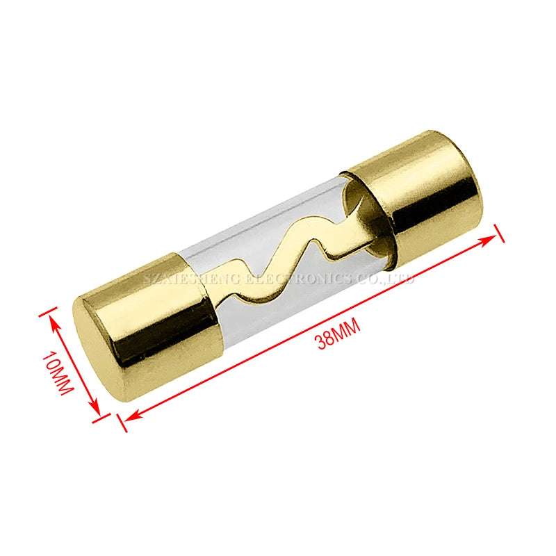 5PCS 10*38MM Gold Plated Glass AGU Fuse Fuses Pack Car Audio Amp Amplifier 10A 15A 20A 25A 30A 40A 50A 60A 70A 80A 100A Car Fuse
