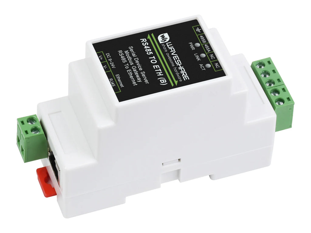 Waveshare 2pcs/lot Industrial Modbus RS485 Serial Server, RS485 to RJ45 Ethernet, TCP/IP to Serial, Rail-Mount, POE function