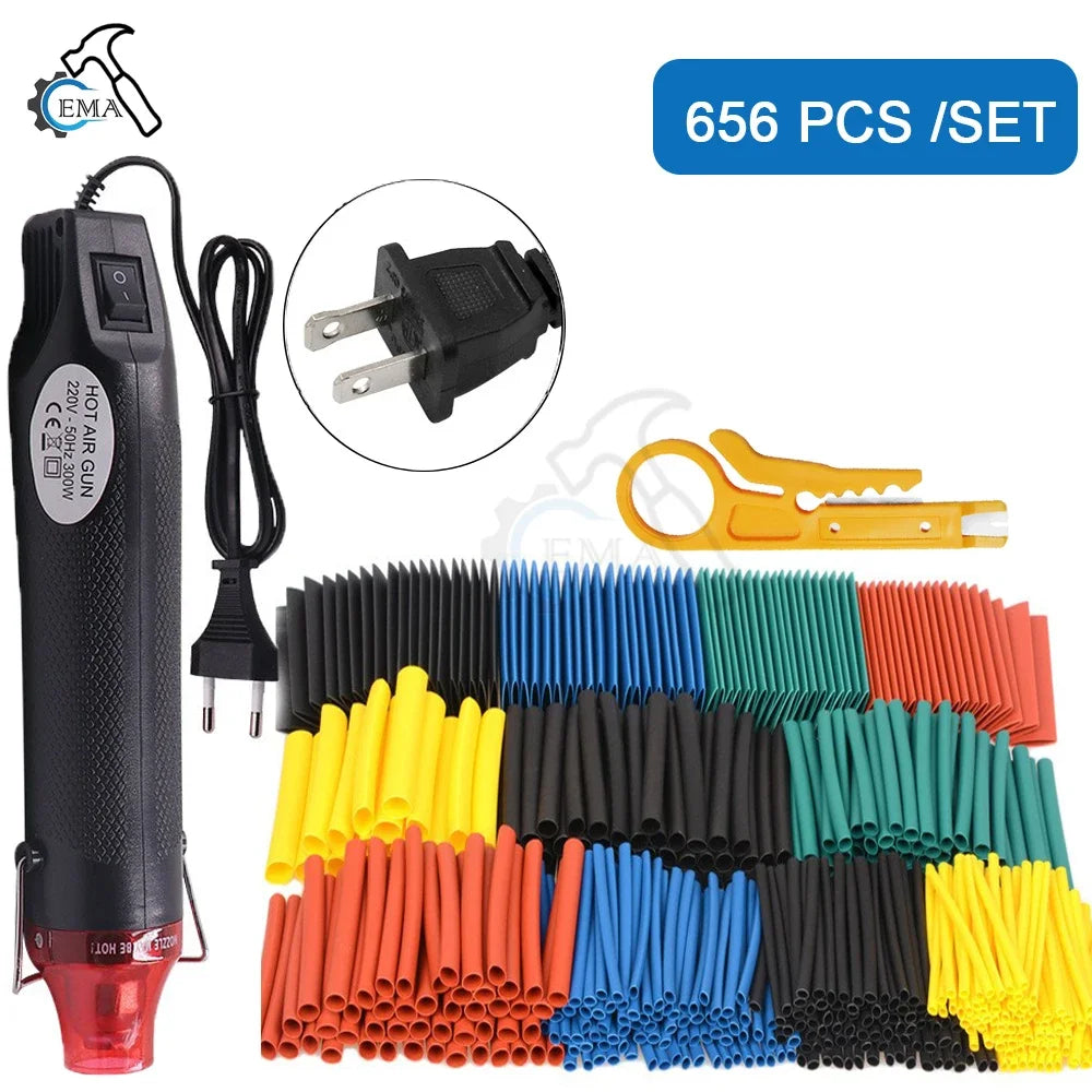 2:1 Heat Shrink Tube With 300W Hot Air Guns Kit EU US 110V 220V Heat Shrink Tubing Kit Cover Cable Repair Protection 1060/656pcs