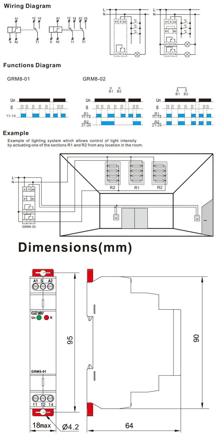 GEYA GRM8 Din Rail Electronic Latching Relay Memory Relay Impulse Relay SPDT 16A Step Relay AC230V OR AC/DC12-240V