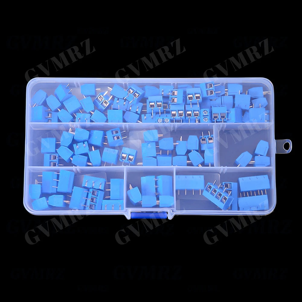 100PCS 2P PCB Screw Terminal Block Connector KF301 Pitch 5.0MM 2P 3P 4P Splicable Kit Box KF301-2 Blue KF301-2P KF301-3P KF-301
