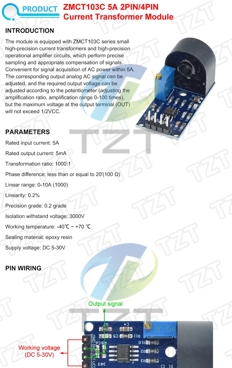 1/3PCS ZMCT103C 5A Range Single Phase AC Active Output Onboard Precision Micro Current Transformer Module Current Sensor
