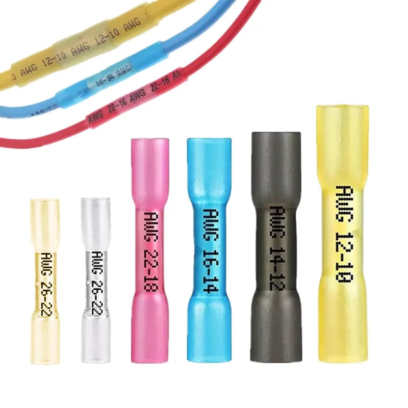 10-1000pcs Waterproof Heat Shrink Butt Wire Connectors AWG 24-10 0.3-6.0mm2 Insulated Electrical Wire Cable Crimp Terminals