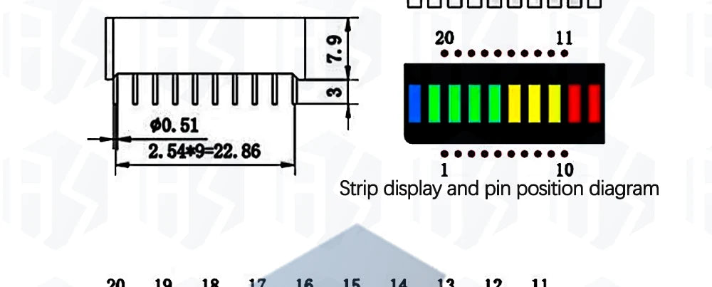Super Bright 5/8/10/12/20 Segments LED Bar Module - Battery Level Indicator with Red/White/Blue Multicolor Options