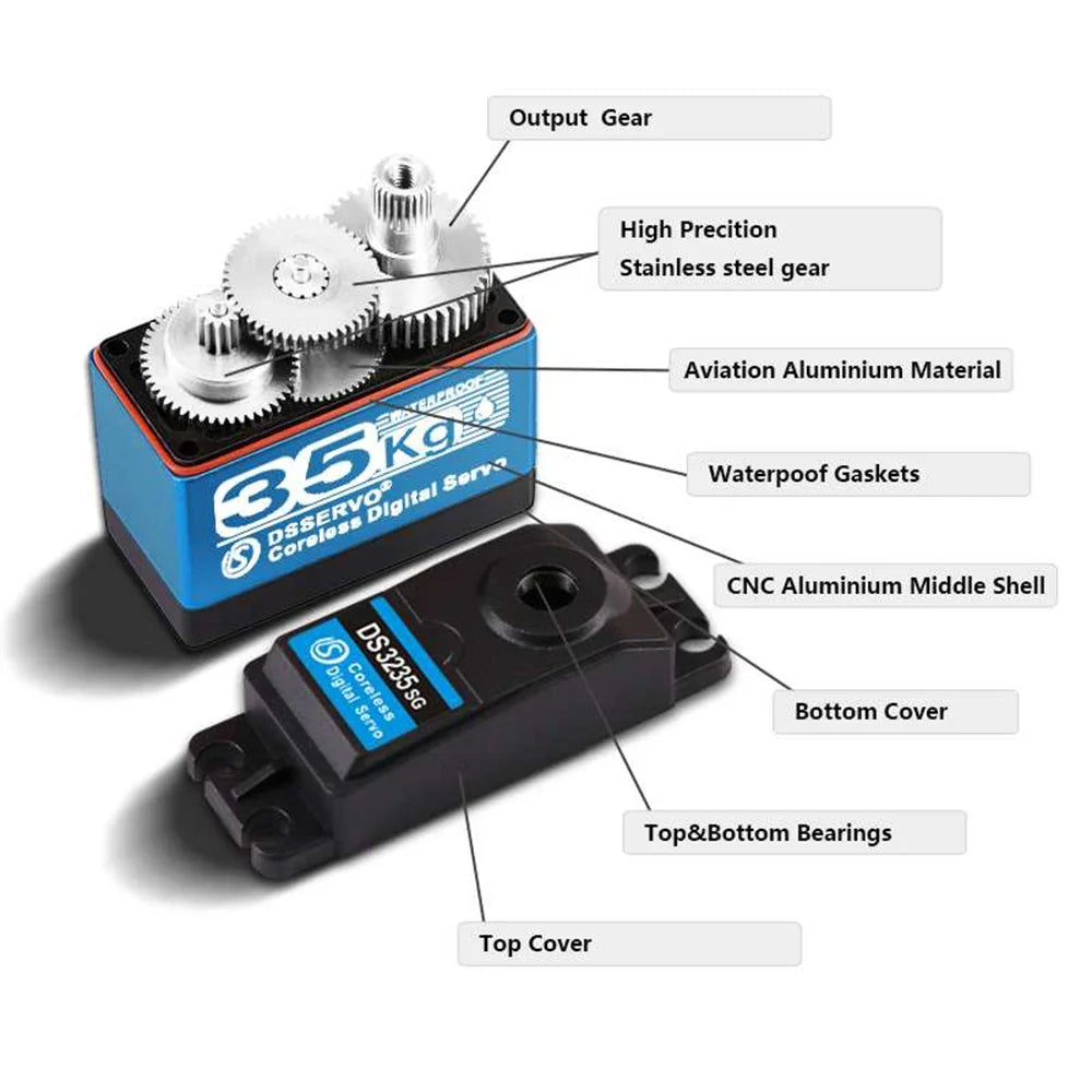 Dsservo 35kg DS3235 Pro Digital Servo Steel Gear Coreless Motor Waterproof 180/270 Degree for 1:8 1:10 1:12 RC Car Robot Crawler