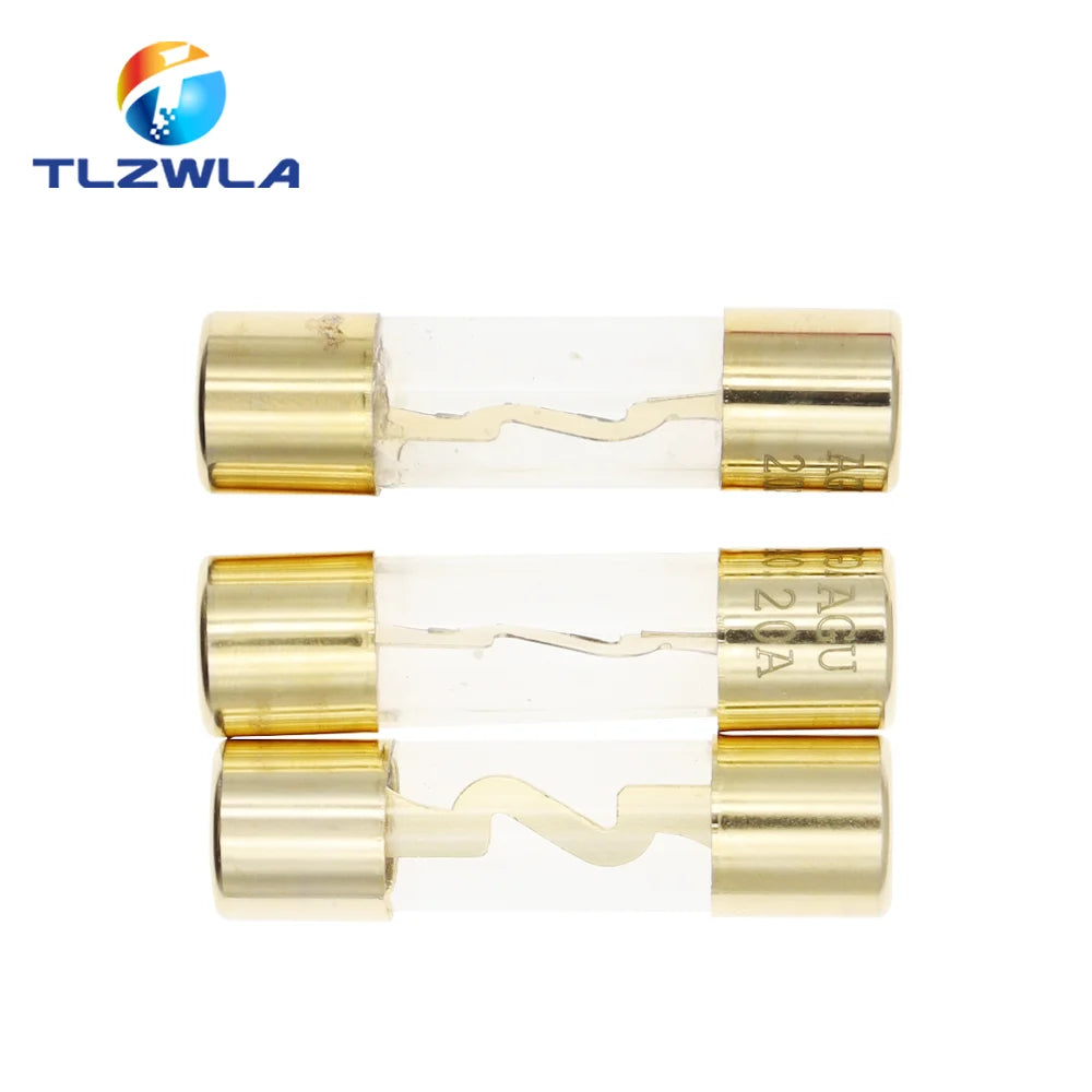 5PCS 10*38MM Gold Plated Glass AGU Fuse Fuses Pack Car Audio Amp Amplifier 10A 15A 20A 25A 30A 40A 50A 60A 70A 80A 100A Car Fuse