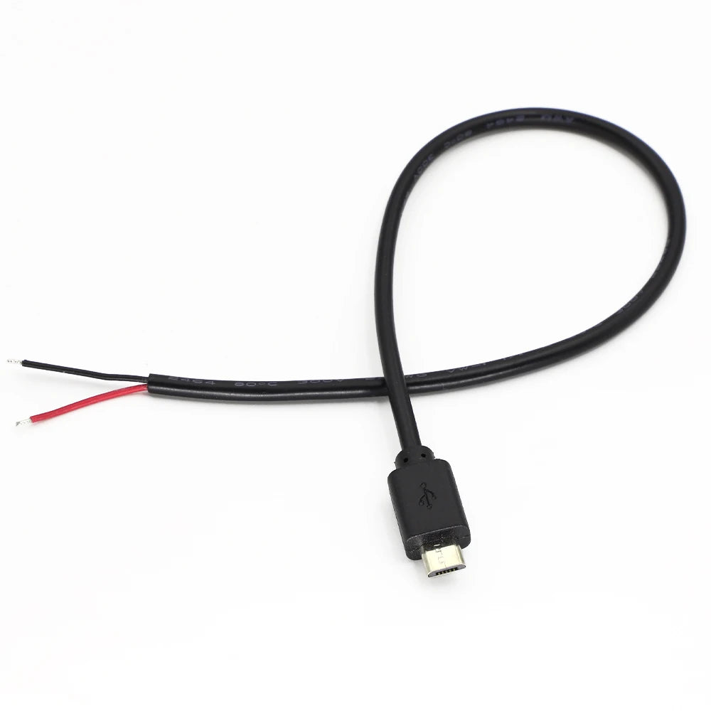  10Pcs Micro USB Male Plug 2 Pin Bare Wire Open End Power Cable Connector Pigtail Cord DIY Repair Power Charging Cable 22AWG