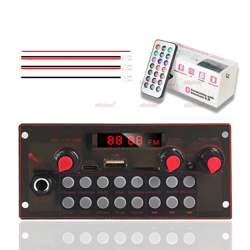 10W Bluetooth 5.0 Amplifier Board, MP3 Decoder Module with USB/AUX/FM Radio/Recording for DIY Speaker