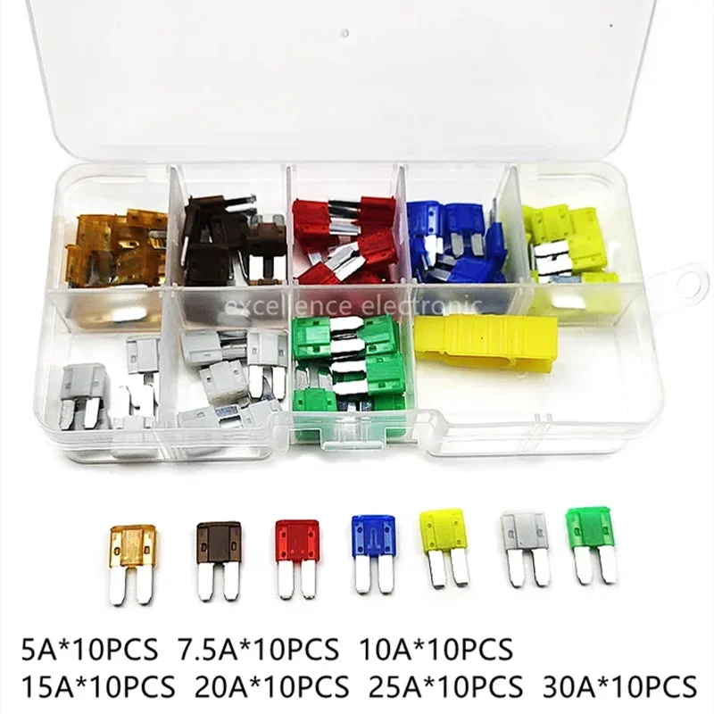 35/70/105pcs Mini M2 Auto Long Foot Fuse Combo Kit 5A 7.5A 10A 15A 20A 25A 30A Micro2 Car Fuse Combination with Puller Tool