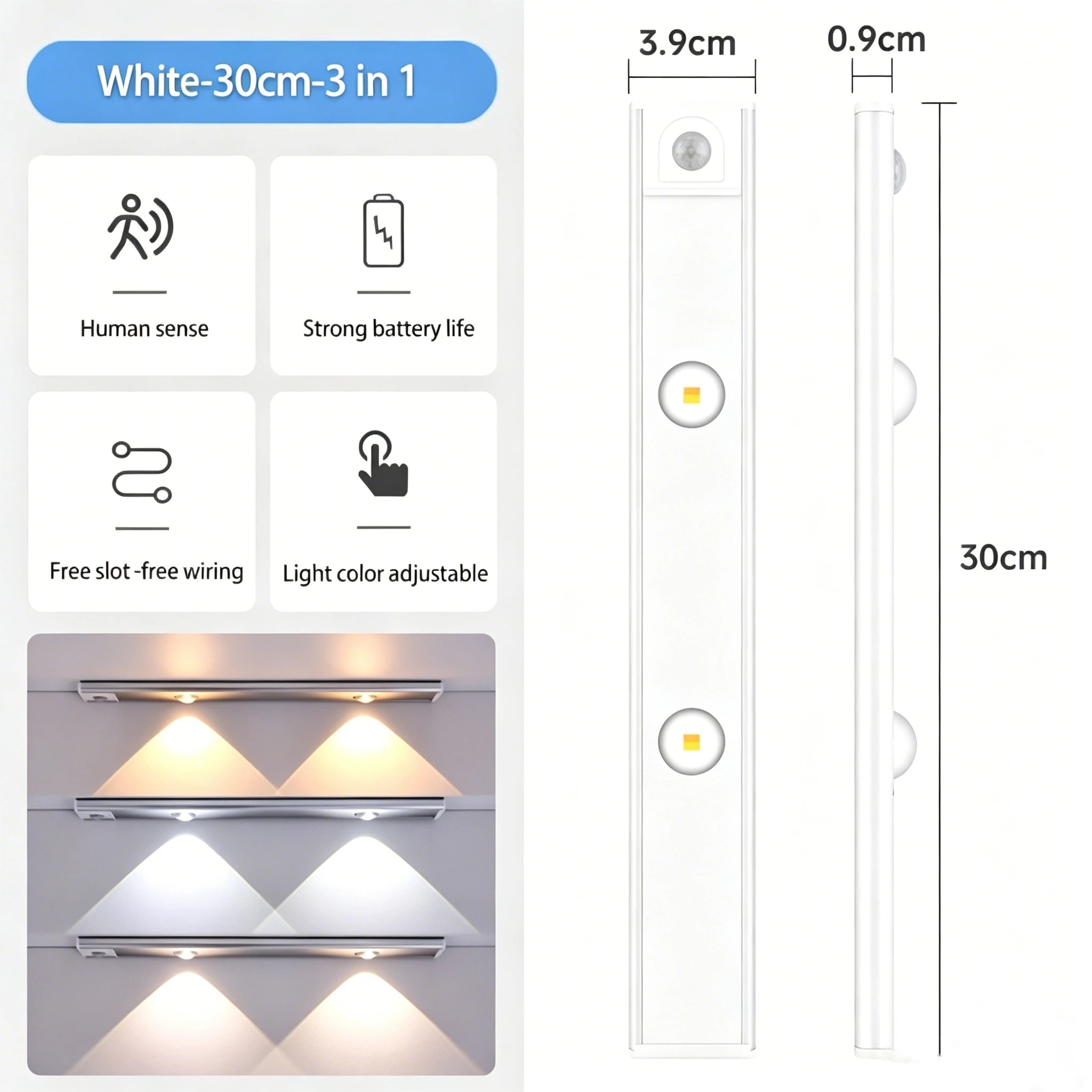 LED Cabinet Light USB Rechargeable Motion Sensor Dimmable LED Night Lamp For Kitchen Wardrobe Closet Home Lighting 20/30/40/50CM