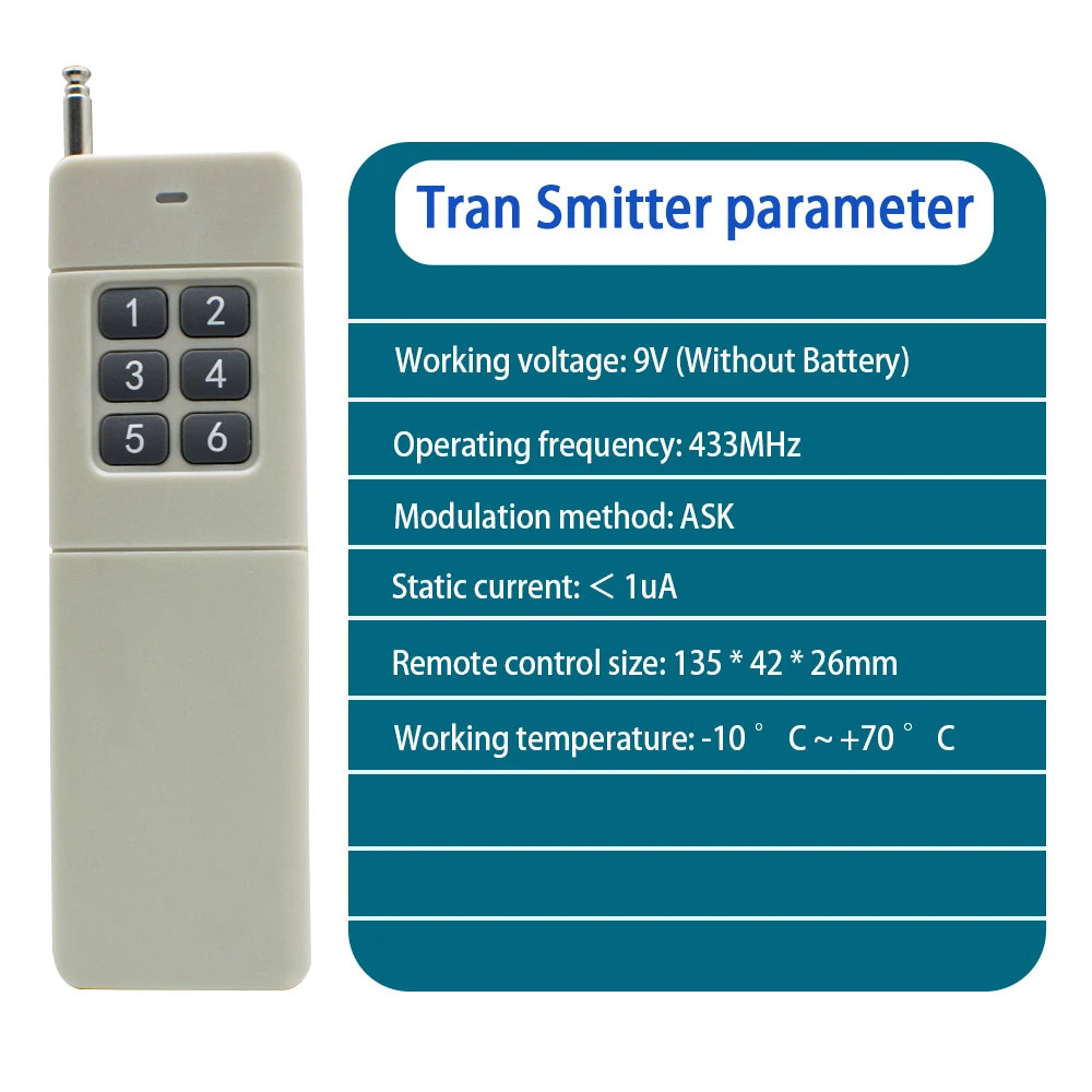 6/8CH Wireless Remote Control Switch AC 220V 100V-265V 10A Relay 6/8 Channels 433MHz Industrial Controller Receiver Transmitter