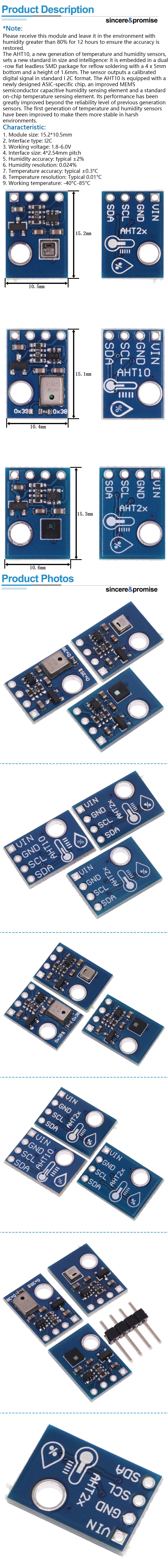 AHT10 AHT20 AHT21 High Precision Digital Temperature and Humidity Sensor Measurement Module I2C Communication Replace SHT20